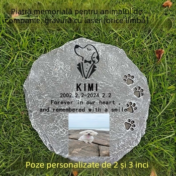 Memorial circular pentru câine, din rășină ecologică, sculptură de grădină, finisaj lucios, execuție semi-manuală