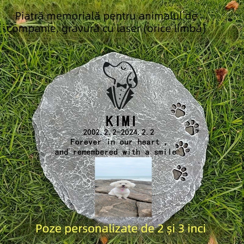 Memorial circular pentru câine, din rășină ecologică, sculptură de grădină, finisaj lucios, execuție semi-manuală