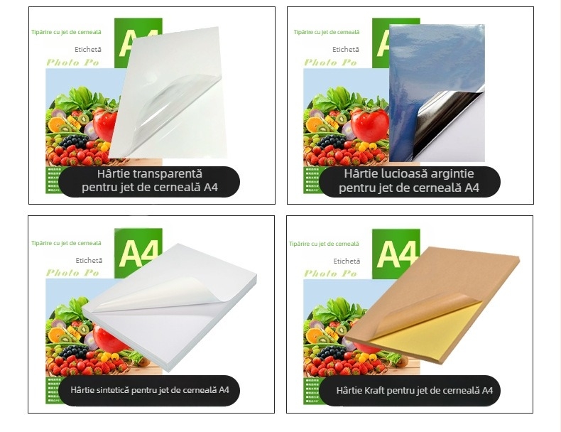Autocolant transparent, PVC rezistent la apă, pentru imprimare prin inkjet; forme: pătrat, dreptunghi, oval, altă formă; grosime 0.1 mm; suport din Glassine; adeziv pe bază de apă; personalizabil.