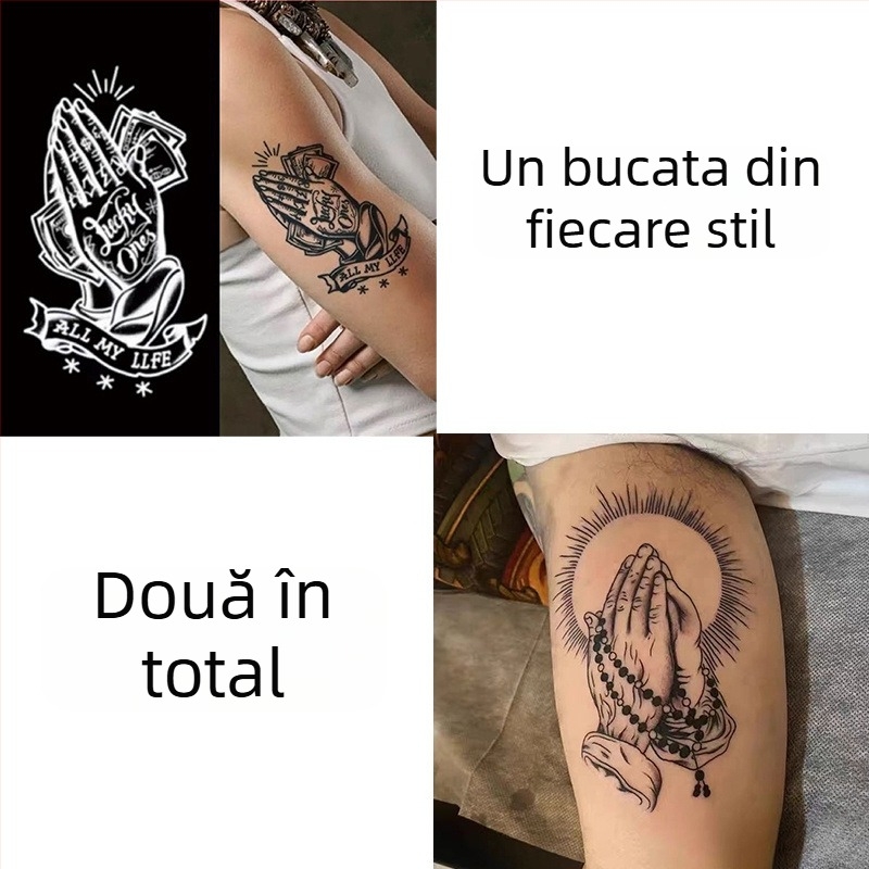 Autocolant tatuaj pentru braț cu mâini în rugăciune – impermeabil, durată lungă, semi-permanent, aspect realist