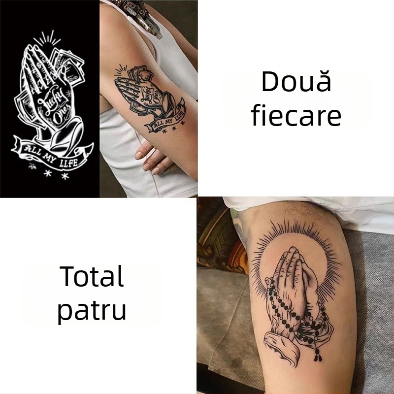 Autocolant tatuaj pentru braț cu mâini în rugăciune – impermeabil, durată lungă, semi-permanent, aspect realist