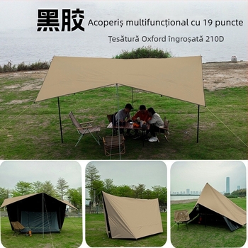Canopă de camping cu sistem de cârlige multiple, țesătură Oxford 210D, impermeabil 3000–8000 mm, formă pătrată