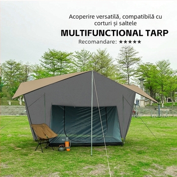 Canopă de camping cu sistem de cârlige multiple, țesătură Oxford 210D, impermeabil 3000–8000 mm, formă pătrată