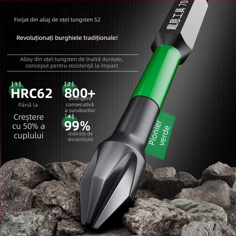 Șurubelniță electrică cu cap cruce, inel magnetic din oțel wolfram, duritate înaltă, vârf anti-alunecare