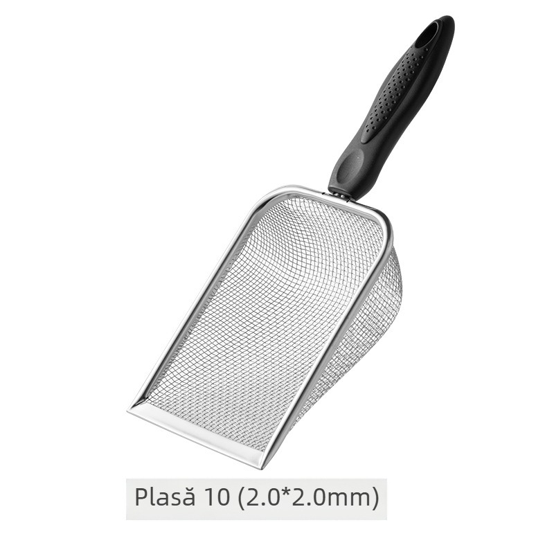 Lingură pentru nisip de pisică cu găuri fine, din oțel inoxidabil și PP
