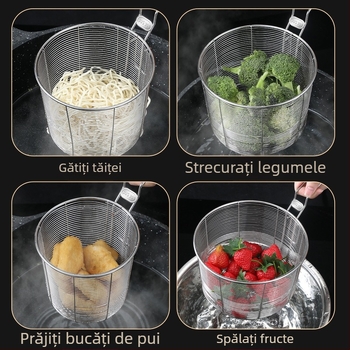 Coș de prăjit din oțel inoxidabil 304 cu filtru pentru tăiței, gustări și cartofi prăjiți – mâner antiarsură, cârlig simplu, personalizare Zhenggang Hardware