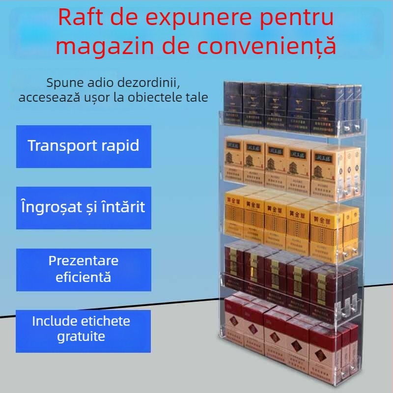 Raft de afișaj pentru țigări, montat pe perete, depozitare cu mai multe niveluri, din plastic