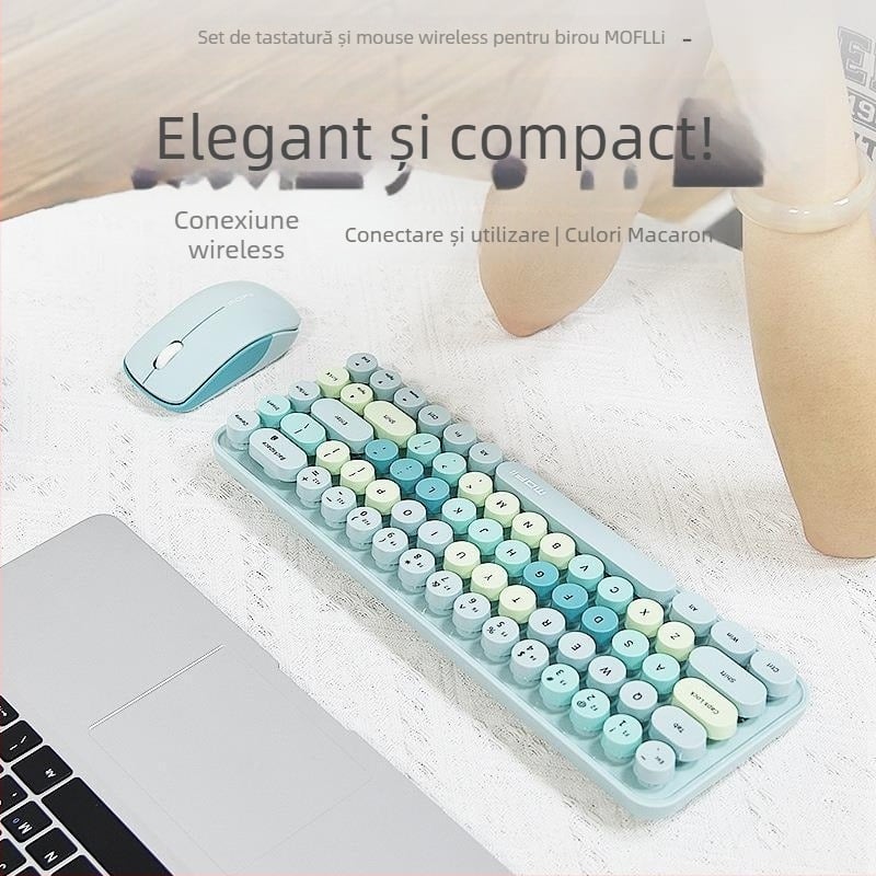 Set de tastatură și mouse wireless – 2.4G, interfețe USB pentru tastatură și mouse, mini 68 taste, taste multimedia, design ergonomic