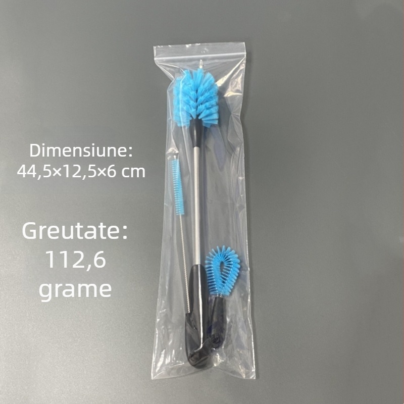 Set de perii pentru pahare, 3 piese, include perie pentru capac și pai, din plastic, curățare fără colțuri moarte