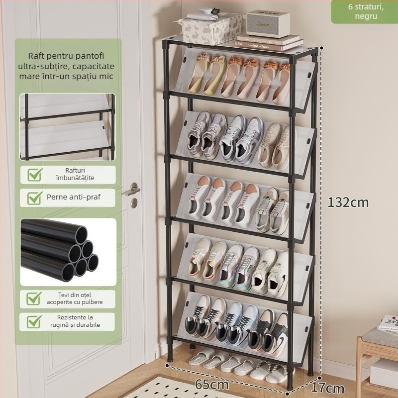 Raft de pantofi montat pe ușă pentru hol îngust, organizator interior cu 3–6 niveluri și instrucțiuni de montaj