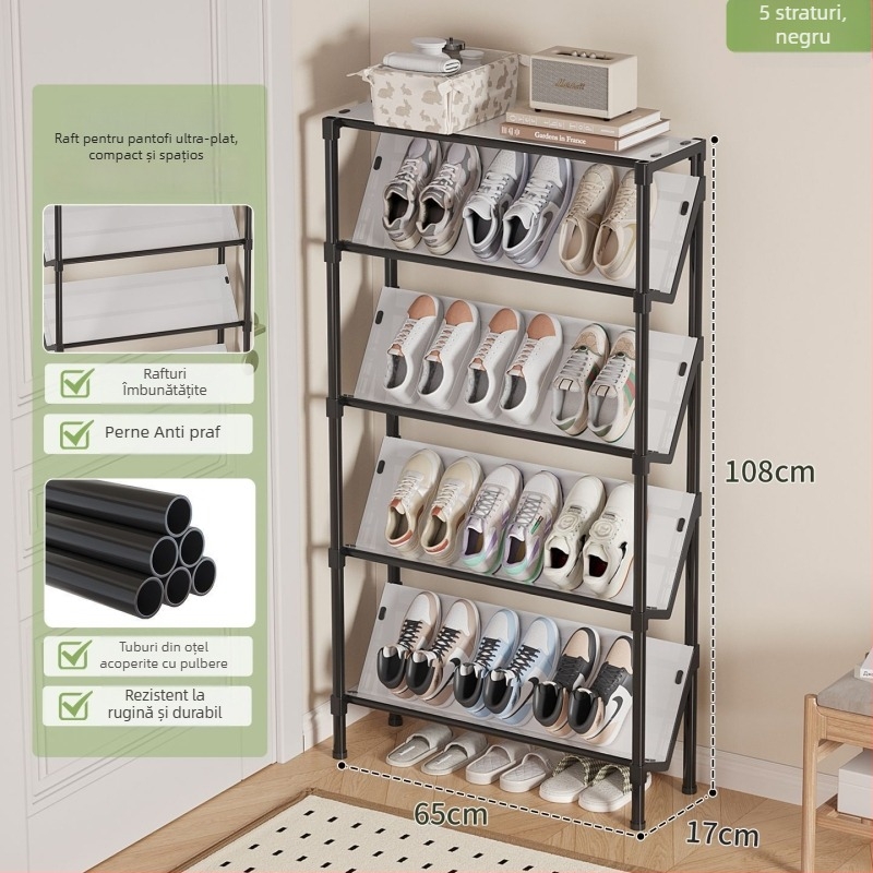 Raft de pantofi montat pe ușă pentru hol îngust, organizator interior cu 3–6 niveluri și instrucțiuni de montaj