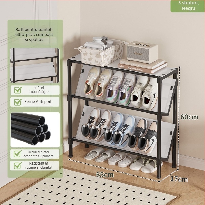 Raft de pantofi montat pe ușă pentru hol îngust, organizator interior cu 3–6 niveluri și instrucțiuni de montaj