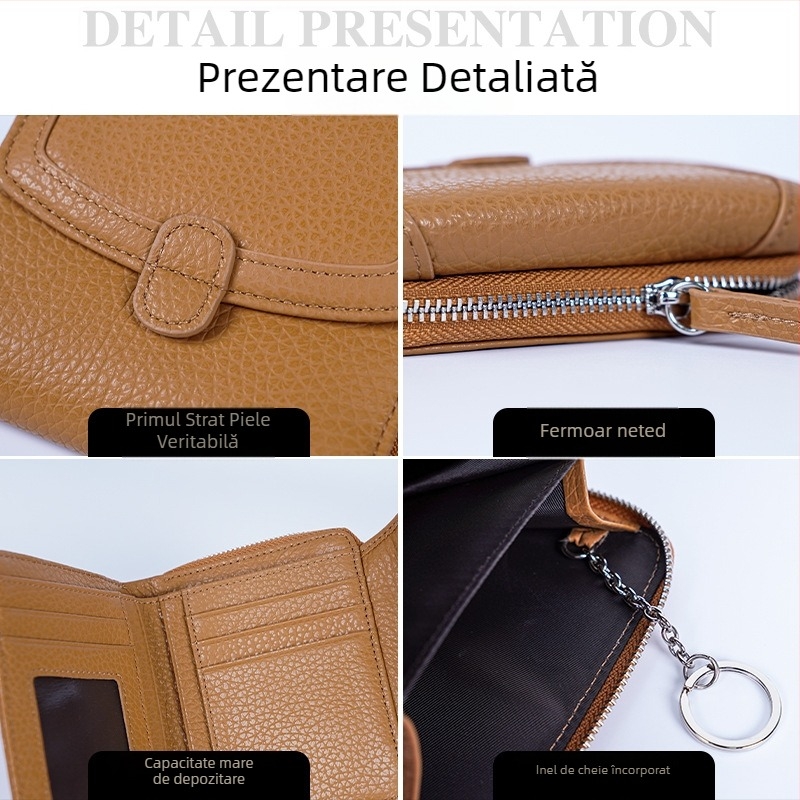 Portofel pentru monede din nylon și piele naturală din primul strat, microfibră, model solid, stil urban, ultra-ușor, anti-furt