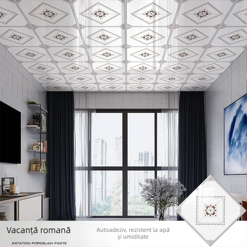 Tapet autoadeziv pentru tavan cu model geometric, rezistent la apă și pete, grosime 2,5 mm