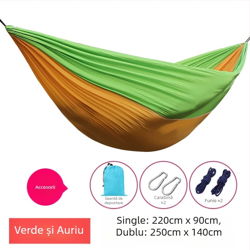 Hamac portabil pentru adulți, poliester ultra-ușor, capacitate 200 kg, greutate 330 g, fără suport