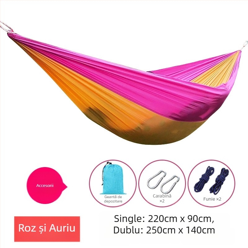 Hamac portabil pentru adulți, poliester ultra-ușor, capacitate 200 kg, greutate 330 g, fără suport