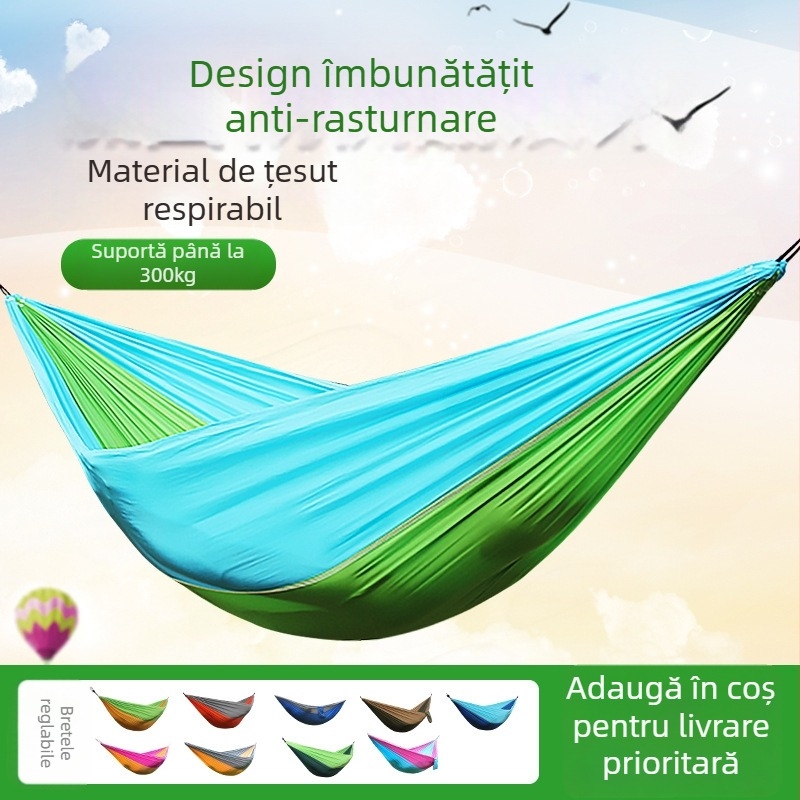 Hamac portabil pentru adulți, poliester ultra-ușor, capacitate 200 kg, greutate 330 g, fără suport