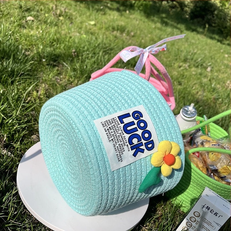 Coș de depozitare, stil Flower hand basket (Material: sfoară de bumbac; Model: Flower hand basket; Stil: Cartoon cute; Lansare: Iarna 2023; Cantitate în cutie: 80)