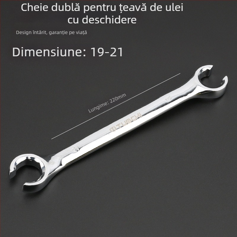Tuochi Cheie pentru țevi de ulei – duală, cap hexagonal deschis, aliaj nichel-fier, cromare lucioasă, 0,5 kg