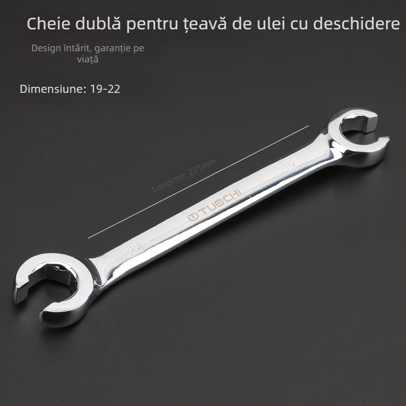Tuochi Cheie pentru țevi de ulei – duală, cap hexagonal deschis, aliaj nichel-fier, cromare lucioasă, 0,5 kg