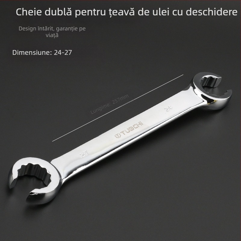 Tuochi Cheie pentru țevi de ulei – duală, cap hexagonal deschis, aliaj nichel-fier, cromare lucioasă, 0,5 kg