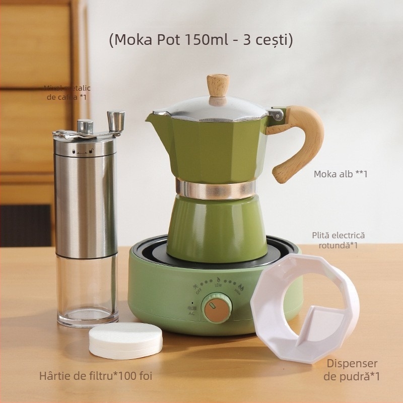 Moka pot italian pentru uz casnic, aliaj de aluminiu, seria Moka pot, extracția cafelei, imprimare logo disponibilă