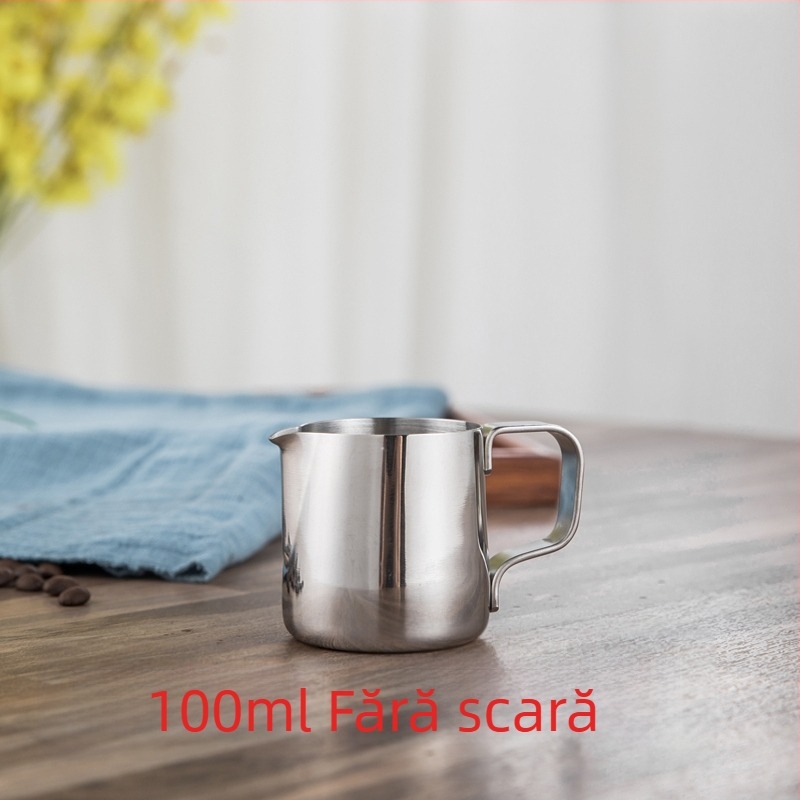 Cană pentru latte art cu gură ascuțită, corp îngroșat din oțel inoxidabil 201, cu scară de măsurare
