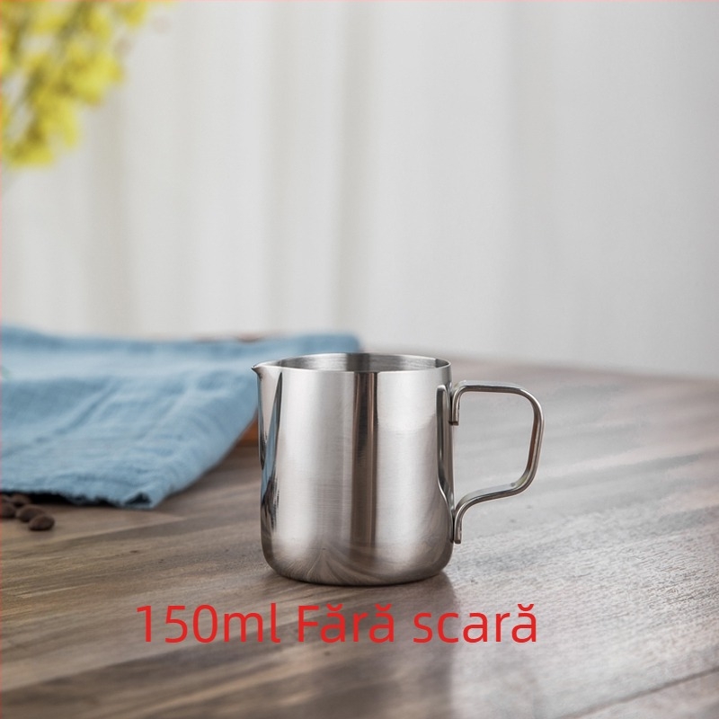 Cană pentru latte art cu gură ascuțită, corp îngroșat din oțel inoxidabil 201, cu scară de măsurare