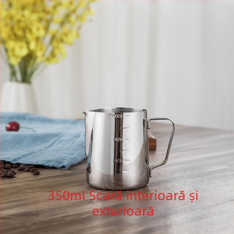 Cană pentru latte art cu gură ascuțită, corp îngroșat din oțel inoxidabil 201, cu scară de măsurare