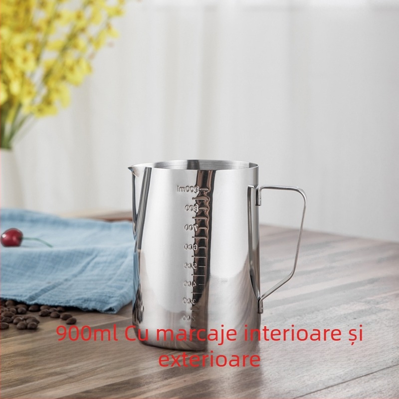 Cană pentru latte art cu gură ascuțită, corp îngroșat din oțel inoxidabil 201, cu scară de măsurare