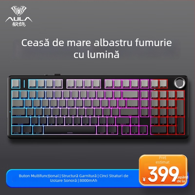 Aula Tarantula F99/F99Pro tastatură mecanică – wireless, Bluetooth în trei moduri, iluminare RGB, carcasă ABS, suportă până la 3 dispozitive simultan