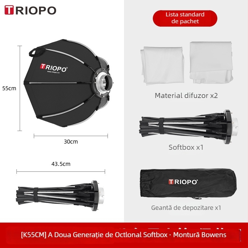 Jiebao K2 Cutie cu Lumină Moale cu Grilă Octagonală – Montare Rapidă pentru Fotografie de Studio