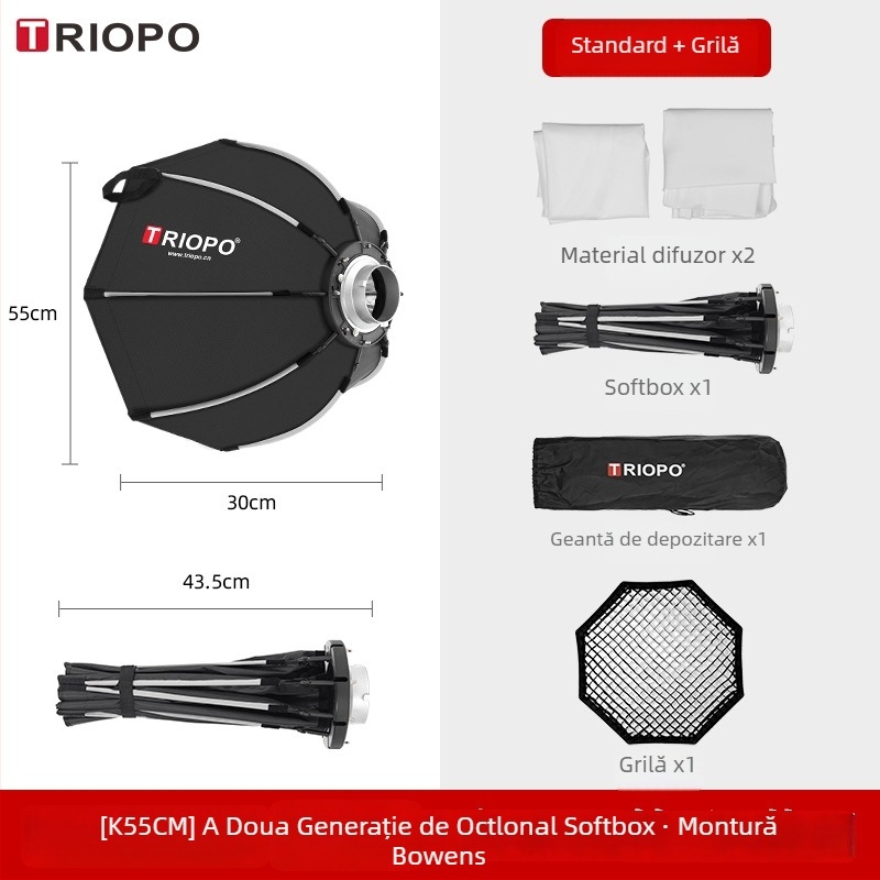 Jiebao K2 Cutie cu Lumină Moale cu Grilă Octagonală – Montare Rapidă pentru Fotografie de Studio