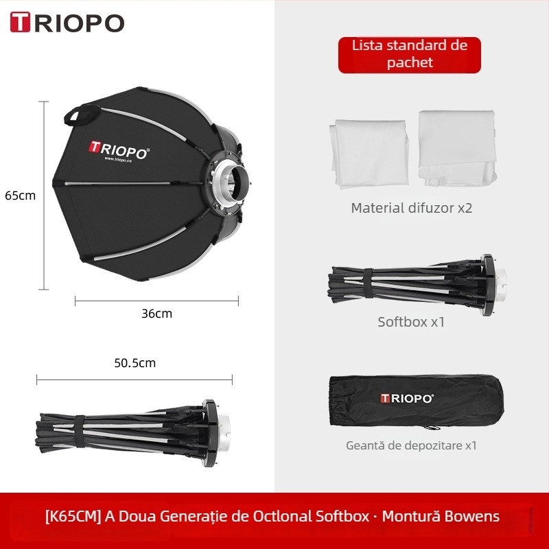 Jiebao K2 Cutie cu Lumină Moale cu Grilă Octagonală – Montare Rapidă pentru Fotografie de Studio