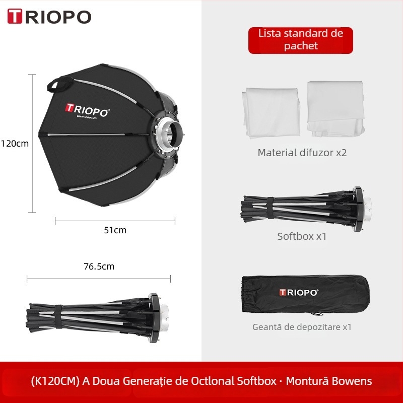 Jiebao K2 Cutie cu Lumină Moale cu Grilă Octagonală – Montare Rapidă pentru Fotografie de Studio