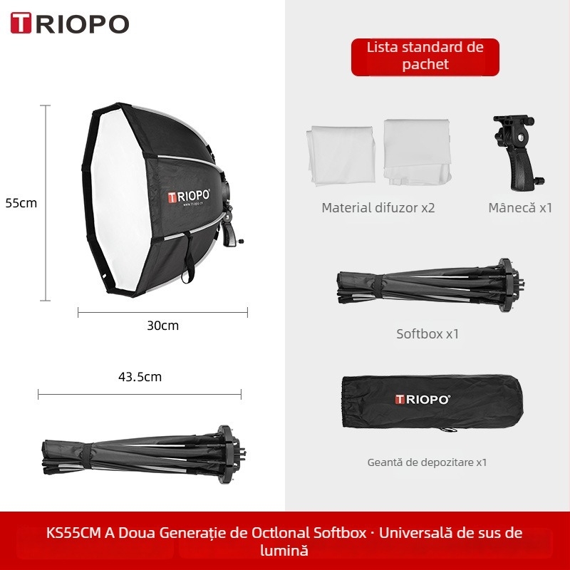 Jiebao K2 Cutie cu Lumină Moale cu Grilă Octagonală – Montare Rapidă pentru Fotografie de Studio