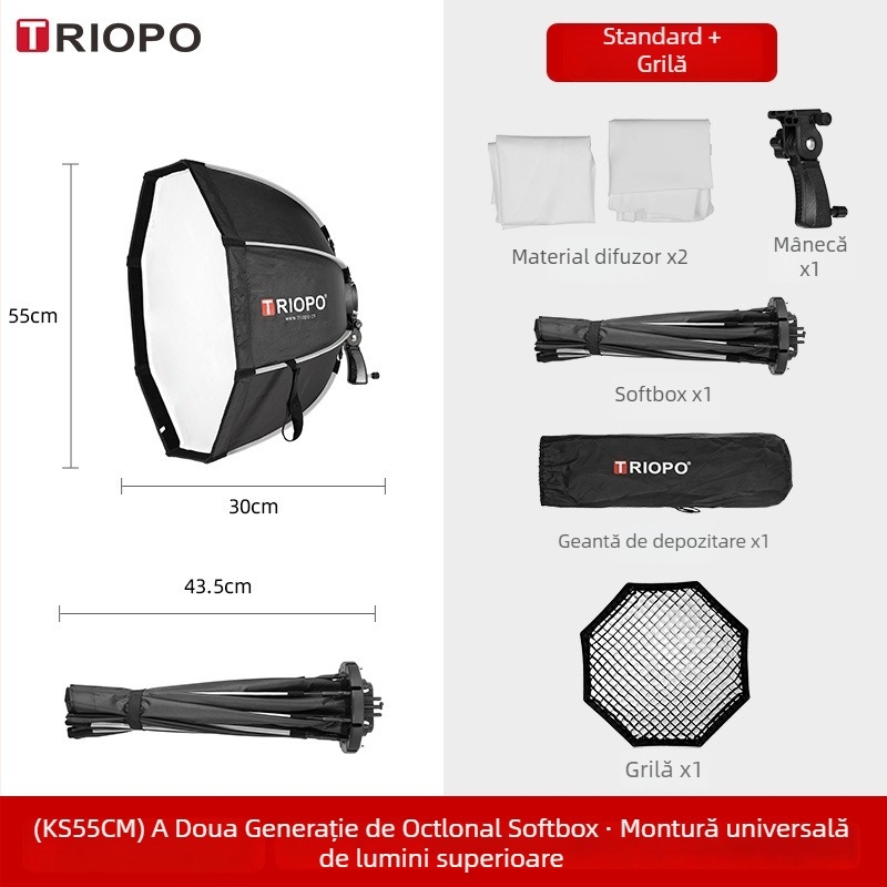 Jiebao K2 Cutie cu Lumină Moale cu Grilă Octagonală – Montare Rapidă pentru Fotografie de Studio