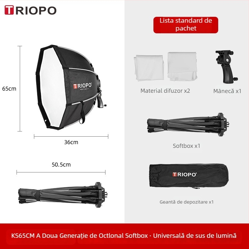 Jiebao K2 Cutie cu Lumină Moale cu Grilă Octagonală – Montare Rapidă pentru Fotografie de Studio