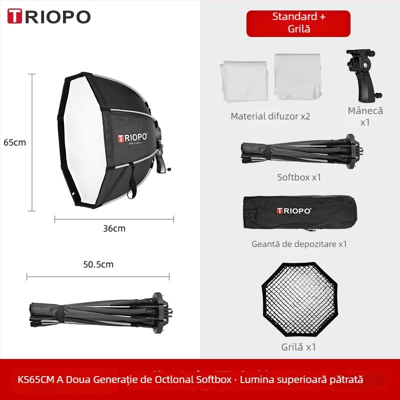 Jiebao K2 Cutie cu Lumină Moale cu Grilă Octagonală – Montare Rapidă pentru Fotografie de Studio