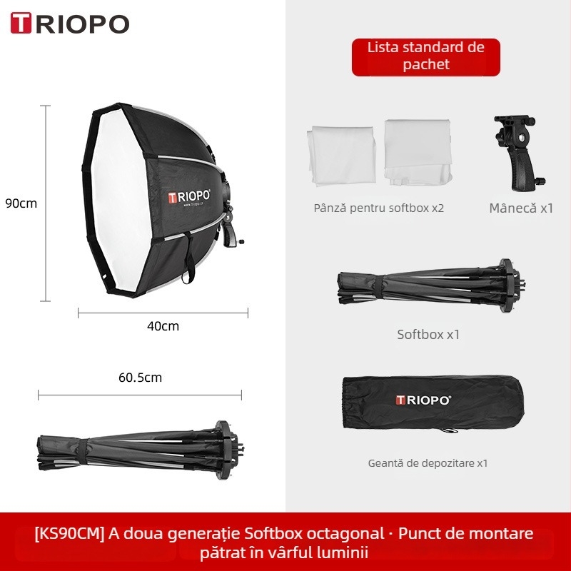 Jiebao K2 Cutie cu Lumină Moale cu Grilă Octagonală – Montare Rapidă pentru Fotografie de Studio