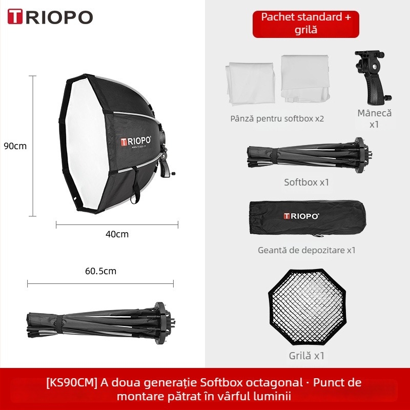 Jiebao K2 Cutie cu Lumină Moale cu Grilă Octagonală – Montare Rapidă pentru Fotografie de Studio