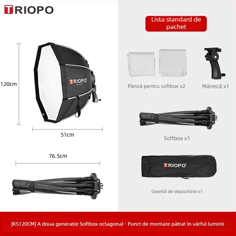 Jiebao K2 Cutie cu Lumină Moale cu Grilă Octagonală – Montare Rapidă pentru Fotografie de Studio