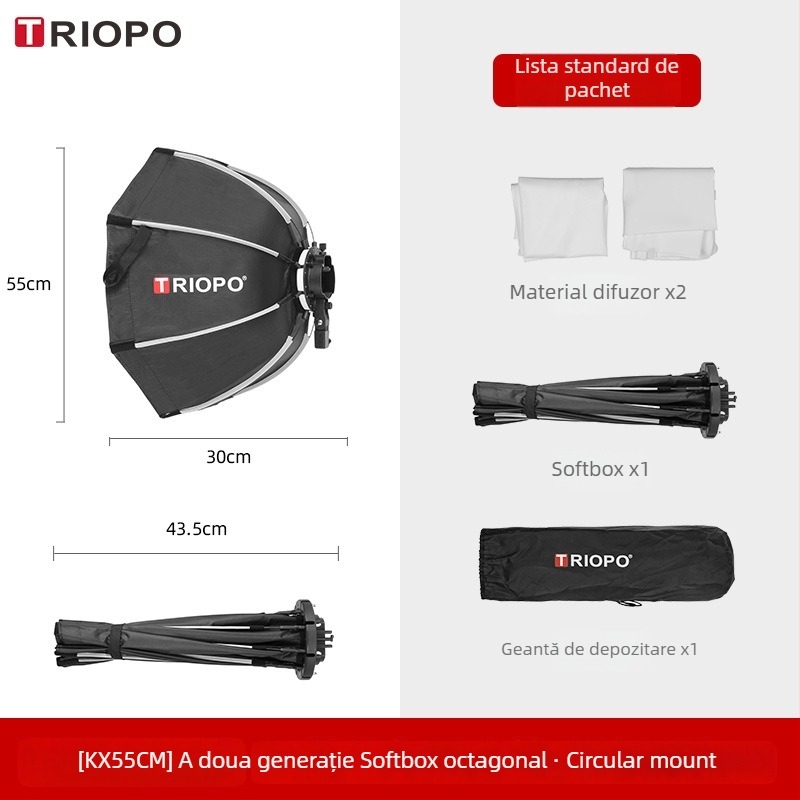 Jiebao K2 Cutie cu Lumină Moale cu Grilă Octagonală – Montare Rapidă pentru Fotografie de Studio