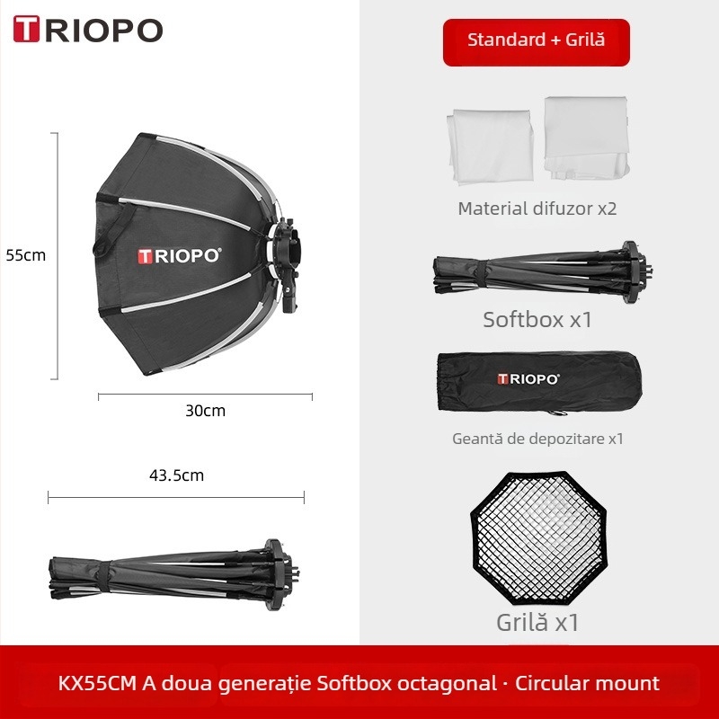 Jiebao K2 Cutie cu Lumină Moale cu Grilă Octagonală – Montare Rapidă pentru Fotografie de Studio