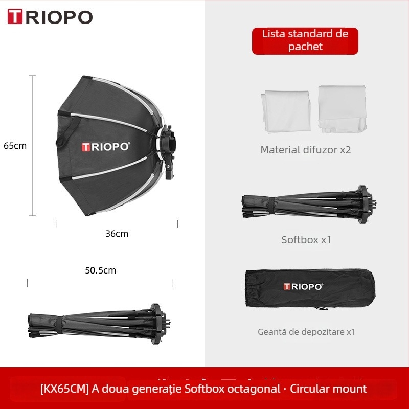 Jiebao K2 Cutie cu Lumină Moale cu Grilă Octagonală – Montare Rapidă pentru Fotografie de Studio