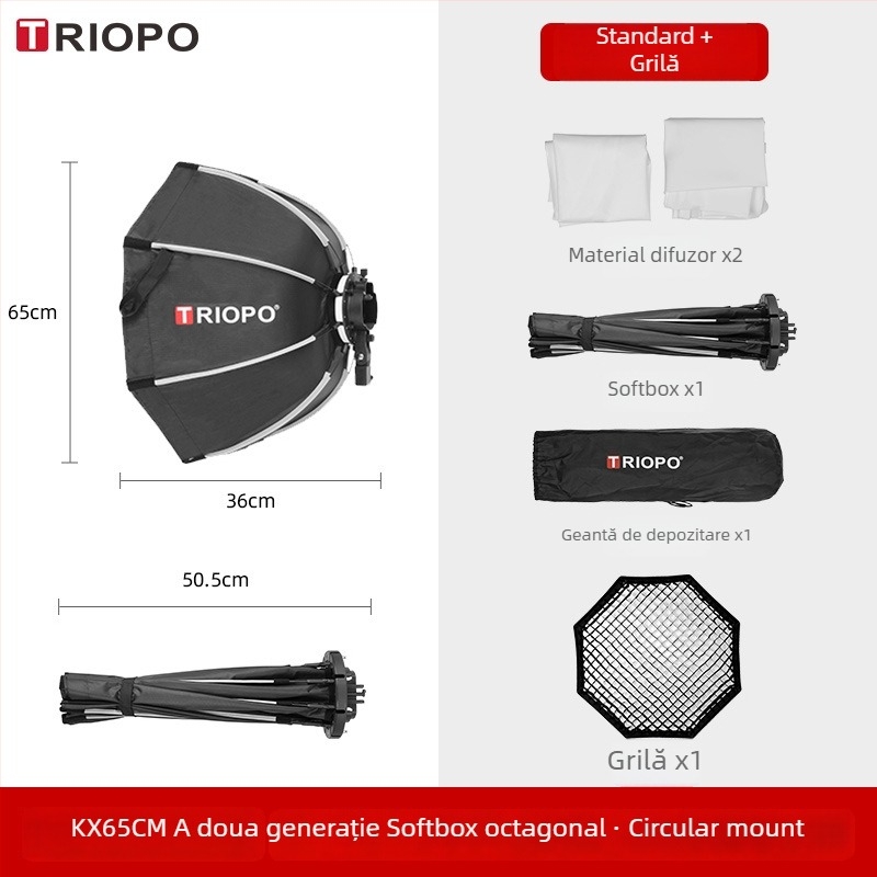 Jiebao K2 Cutie cu Lumină Moale cu Grilă Octagonală – Montare Rapidă pentru Fotografie de Studio