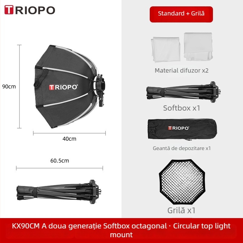 Jiebao K2 Cutie cu Lumină Moale cu Grilă Octagonală – Montare Rapidă pentru Fotografie de Studio
