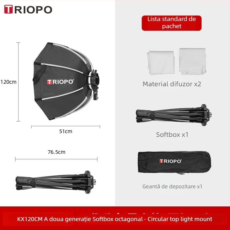 Jiebao K2 Cutie cu Lumină Moale cu Grilă Octagonală – Montare Rapidă pentru Fotografie de Studio