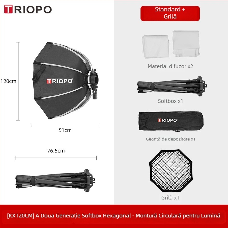 Jiebao K2 Cutie cu Lumină Moale cu Grilă Octagonală – Montare Rapidă pentru Fotografie de Studio