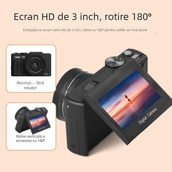Cameră mirrorless pentru începători cu senzor CCD, 18x zoom optic, ecran LCD rotativ de 3,0 inch, rezoluție 3648×2736